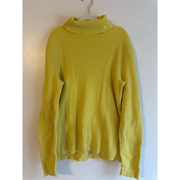 Vintage Women's Chartreuse Ralph Lauren Turtleneck Sweater Preppy Academia XL - Picture 1 of 4